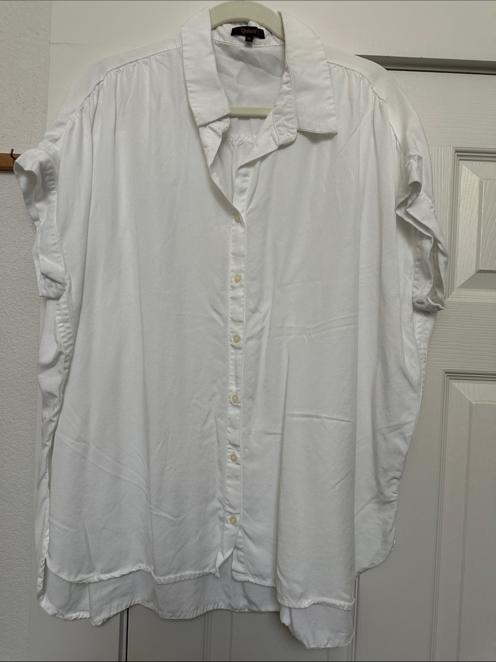 Quince White Relaxed Short-Sleeve Button-Down Blouse